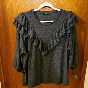 Knox Rose Charcoal Ruffled Blouse